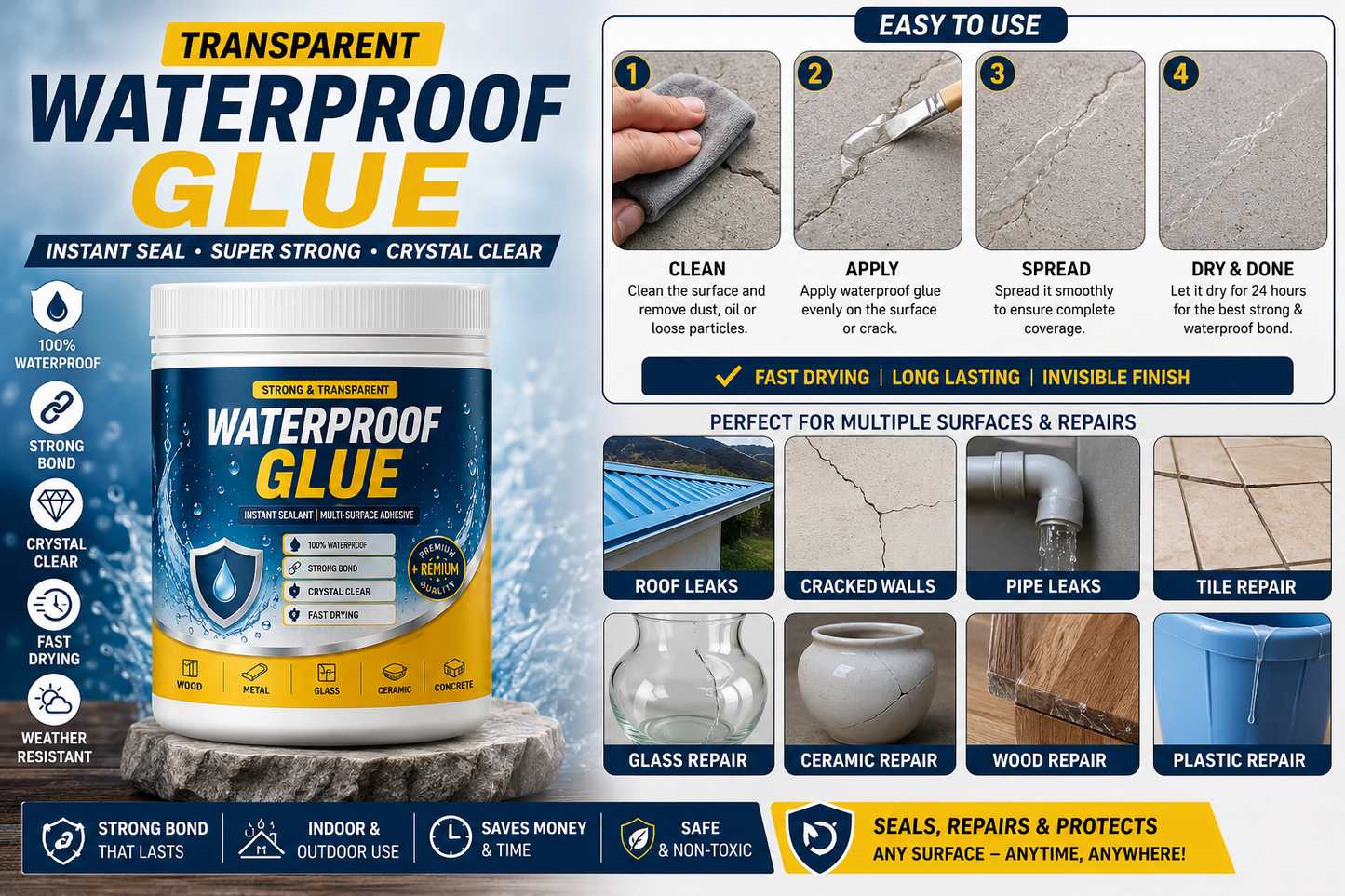 Transparent Waterproof Glue for Leakage Strong (Pack of 1)